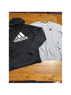 Adidas Hoodie Men’s Sz Small Black Sweatshirt Pockets Gray Adidas Small P52